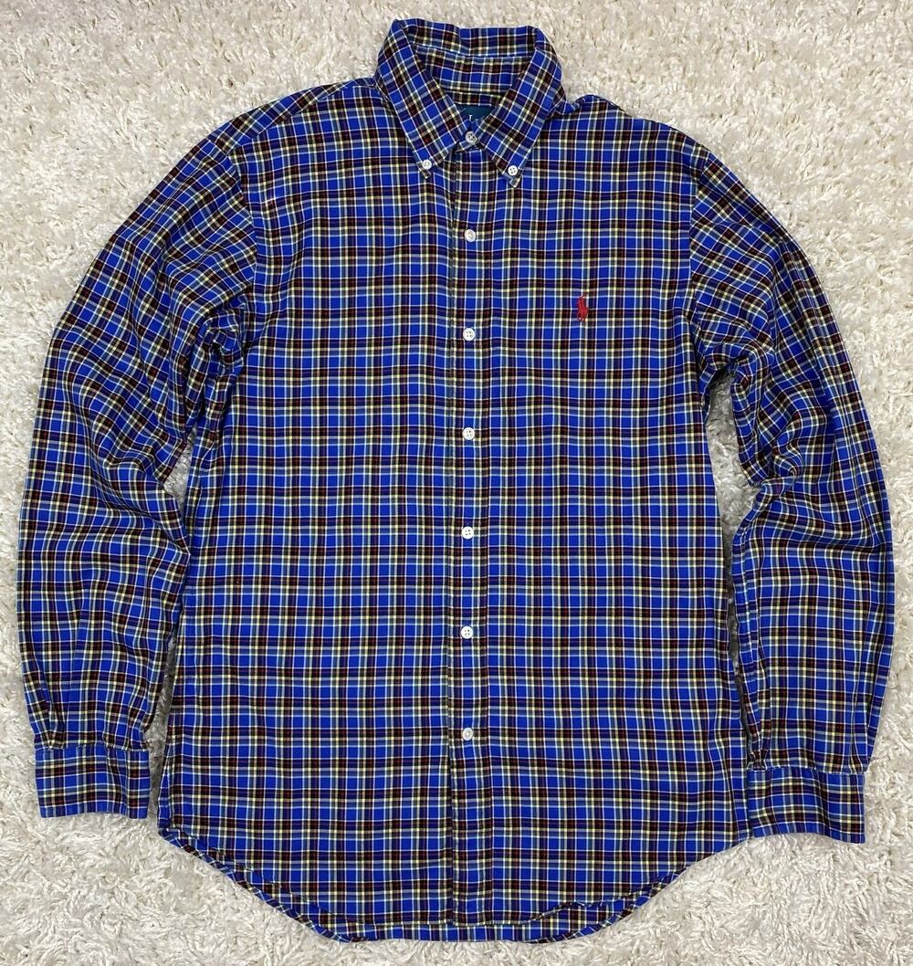 Ralph Lauren Button Down Shirt Men’s Small Tartan Plaid Long Sleeve Red Pony